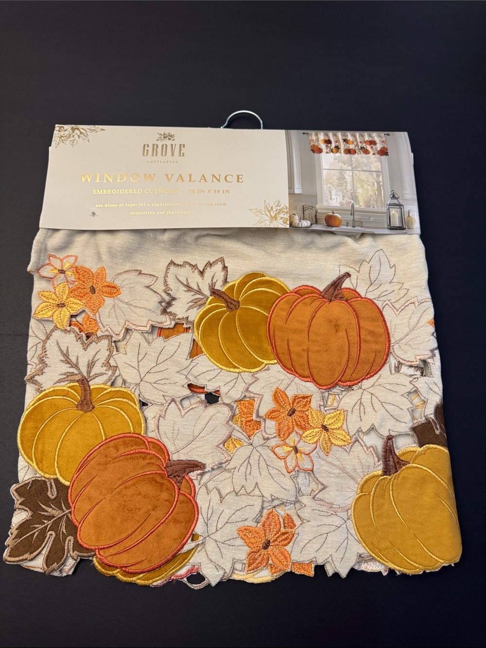 NEW Grove Collective Window Valance - Embroidered Cutwork - Pumpkin Fall Pattern